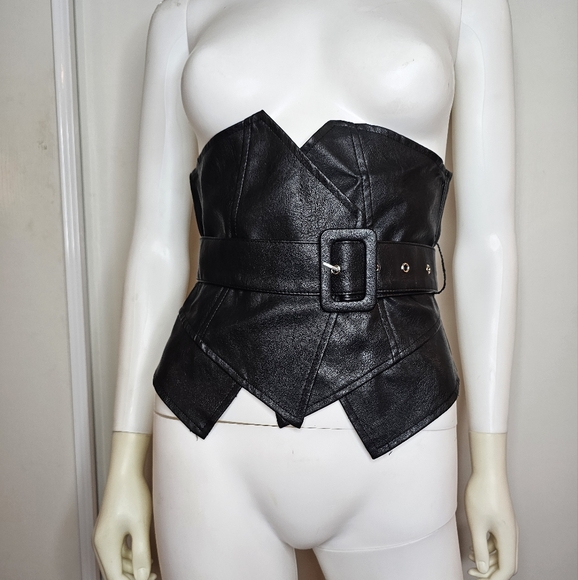 Womens Belted Faux Leather Corset Bustier Size S/M Sexy Clubwear - Picture 10 of 16